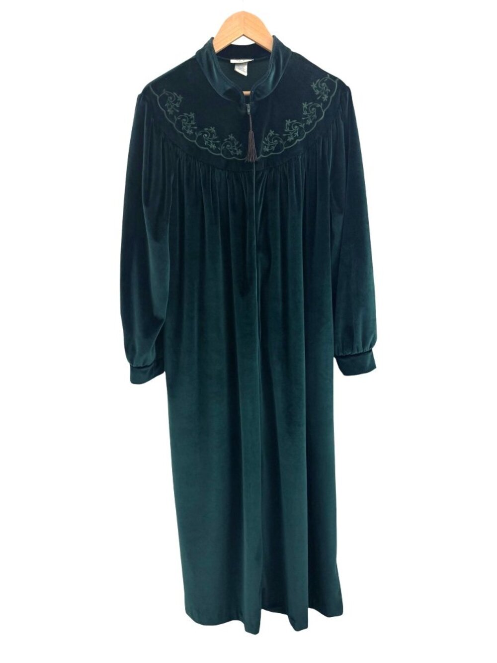 Amanda Stewart Vtg Green Velvet Zip Long Robe Bathrobe Pockets Velour L Lounge